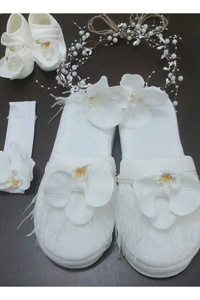 Hüner aksesuar Women's Orchid Pearl Crown Slippers, Baby Girl Crown Newborn Shoes Maternity Set – Maternity Set