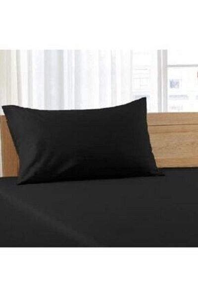 mer-tim ezberbozan ev tekstili Mer-tim Cotton Ranforce Single Elasticless Sheet and Pillow Case Black - 160 X 240