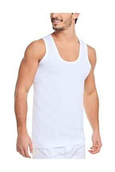 Seher Yıldızı Tricou alb cu bretele din bumbac pieptănat pentru bărbați, 6 piese