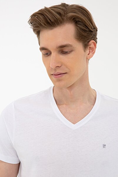 Pierre Cardin Біла футболка з базовим V-подібним вирізом