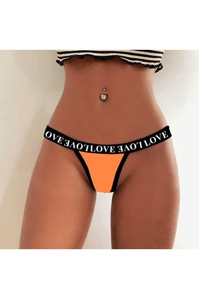Secret Passion Lingerie Neon Orange Waist Printed Stripe Elastic, Flexible Fabric Thong