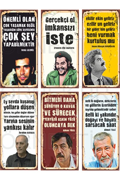 Hayat Poster Deniz Gezmiş, Che Hasan Hüseyin, Ibrahim Karaca, Adnan Yücel, Ahmet Telli 6lı Mini Ahşap Poster Seti