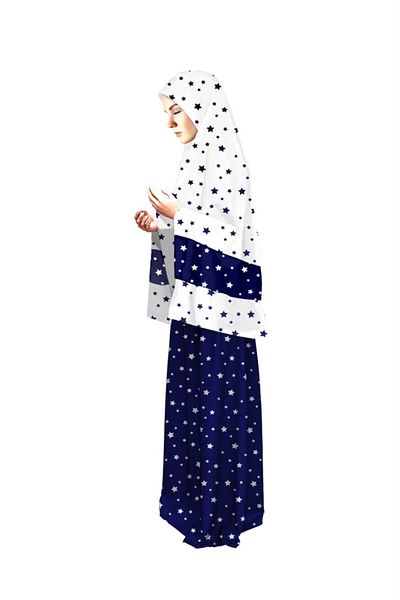 Liyavera Women's Navy Blue Prayer Dress with Star Print 956k