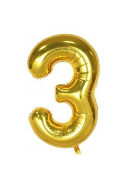parti sürprizi بالون فويل عدد 3 لون ذهبي 100 سم