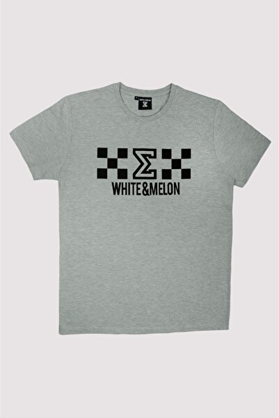White&Melon Unisex Baskılı Gri Tişört