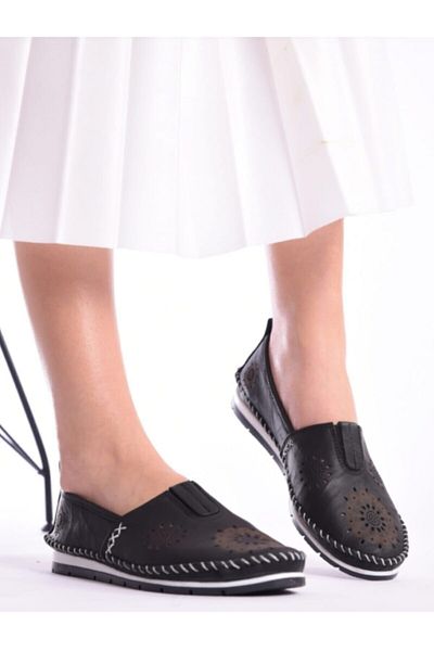 Afilli Black Mother Genuine Leather Orthopedic Women's Daily Shoes Casual Comfortable Walking
