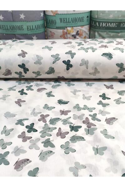 Wella Home Сіро-зелені метелики Поплін Акфіл Тканина 240 см ширина