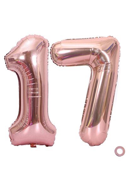 DMS DEKOR بالون فويل رقم 17 سنة لون ذهبي وردي 100 سم