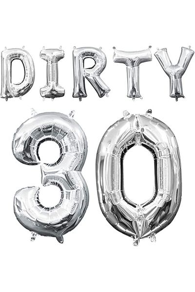 DMS DEKOR Dirty Thirty 30 Years Old Foil Balloon Set Silver