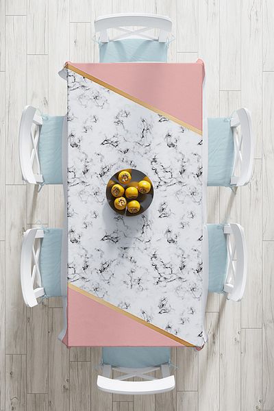 Realhomes Față de masă imprimată digital cu motiv geometric cu modele de marmură colorată