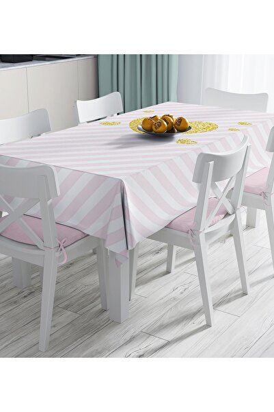 Realhomes Roze horizontalne pruge na beloj pozadini, zlatni detaljni uzorak s...
