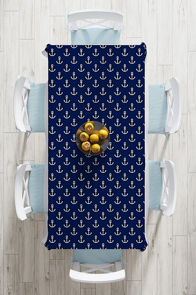 Realhomes Digital Printed Tablecloth with Anchor Pattern on Navy Blue Floor