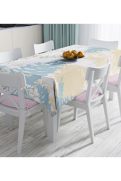 Realhomes Gold Detailed Marble Patterned Digital Printed Tablecloth on Colorful Floor