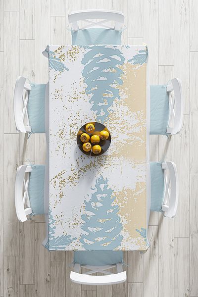 Realhomes Gold Detailed Marble Patterned Digital Printed Tablecloth on Colorful Floor