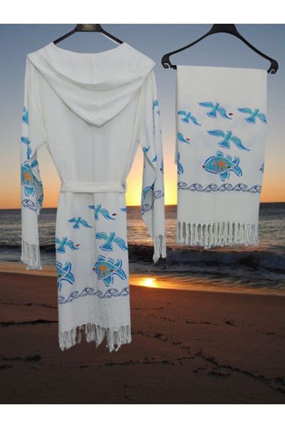 acartekstil Σετ μπουρνούζι και πετσέτα Peshtemal Nevin Acar Bamboo Seagull Peshtemal 2 τεμ