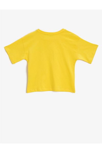 Koton Girl's Yellow Printed T-Shirt Crew Neck Short Sleeve Cotton