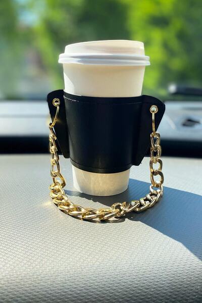 BAHELS Kadın Siyah Renk Özel Seri Deri Kahve Bardak Tutacağı