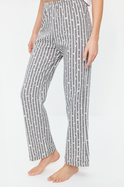 Trendyol Collection Szív antracit pamut csíkos pizsama alsó - THMSS23PJ00002