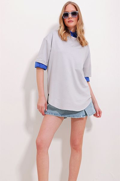 Trend Alaçatı Stili Women's Black Gray Crew Neck 2 Pack Oval Cut Modal T-Shirt ALC-X11544