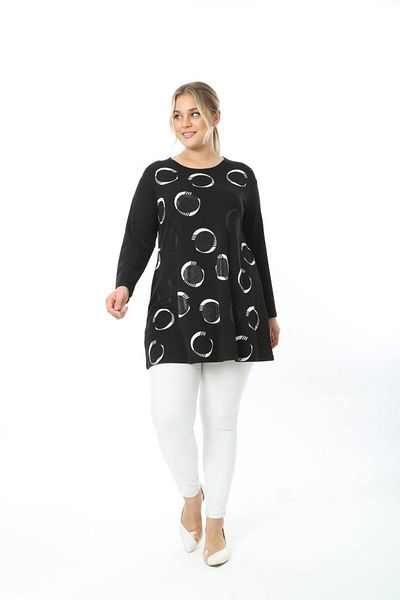 Butik Ayseba Women's Black Jewelled Patterned Slit Long Sleeve Large Size Blouse Tunic