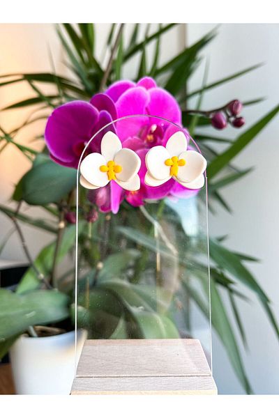 TREND White Orchid Flower Bridal Bride Beach Daily Earrings