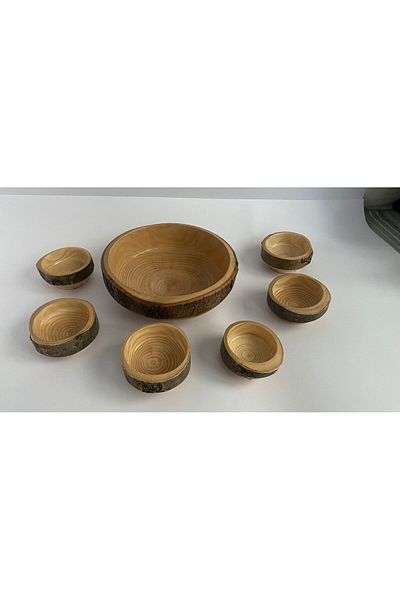 Çilek Wooden Snack Bowl 7 Pieces Natural Wooden Snack Bowl with Shell