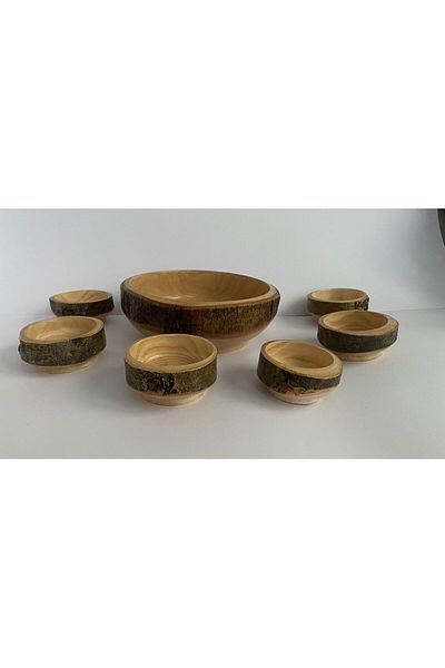 Çilek Wooden Snack Bowl 7 Pieces Natural Wooden Snack Bowl with Shell