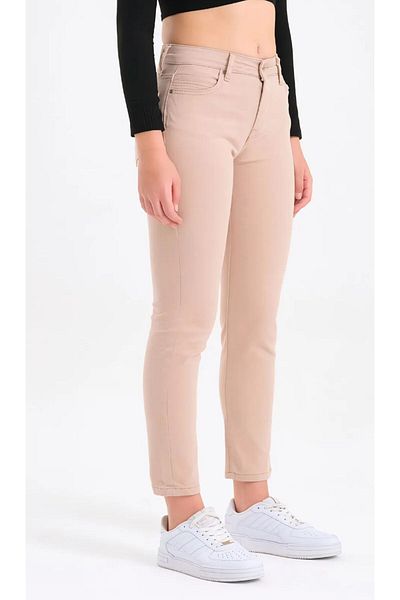 QİSSO Beige Skinny Leg High Waist Gathers