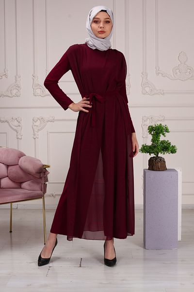 hacer ayaydın Chiffon Women's Long Jumpsuit Dress with Mobile Belt