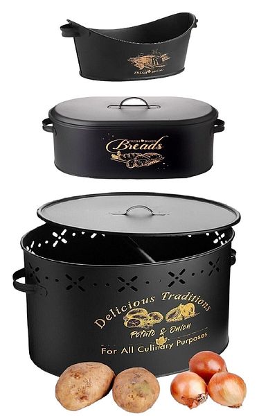 TOPTANFONİ Set of 3 Metal Lid Bread Bowl Potato Stove and Tableware Bread Bowl BLACK