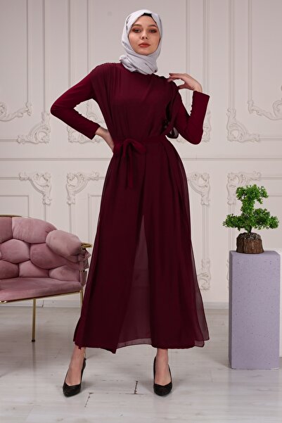 hacer ayaydın Chiffon Women's Long Jumpsuit Dress with Mobile Belt