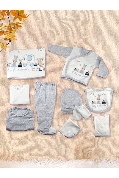 Kinder Baby Baby Boy Zipir 10-Piece Organic Cotton Cross Stitch Elephant Set - Hospital Exit Blue 538