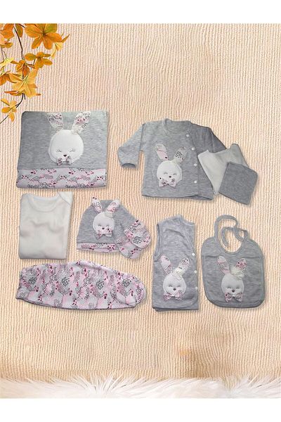 Kinder Baby Gaye Baby Girl Cotton 10-Piece Rabbit Hospital Discharge Set Gray 647