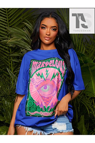 Tarzsokak Tricou supradimensionat SXY cu grafică cu ochi și litere, fără umeri