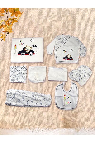 Kinder Baby Özlem Bebe Baby Boy Cotton 10-Piece Hospital Discharge Set with Trolley Dark Blue 3102