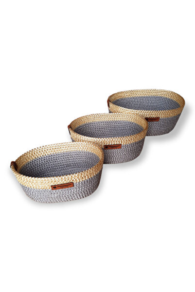 HandmadeSNM Oval Sepet Takımı 3Lü Organizer Takım Çok Amaçlı Düzenleyici 1.Kalite Gri