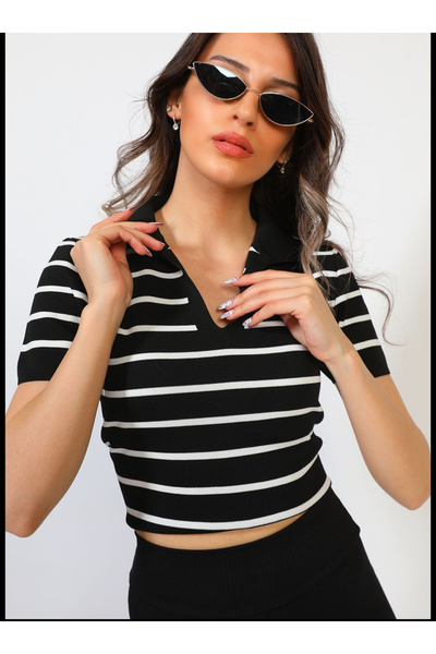 Butik Polo yaka çizgili bluz