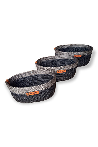 HandmadeSNM Oval Sepet Takımı 3Lü Organizer Takım Çok Amaçlı Düzenleyici 1.Kalite Siyah