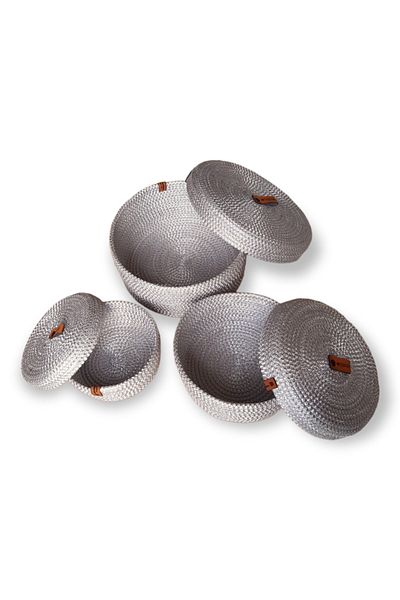 HandmadeSNM Organizator cu capac Set coș multifuncțional 3 bucăți argintiu