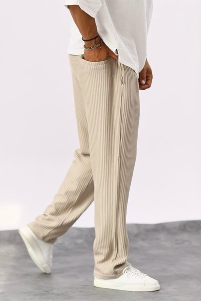 MADZEYMODA Baggy Fit Baggy Fit Men's Stone Beige Corded Jogger