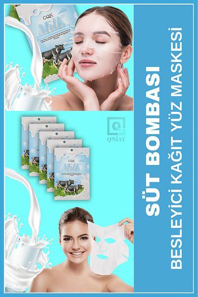 QNİAY Milk Bomb Paper Face Mask Milk Protein (1 piece) Milk Mask Weekend Home Care