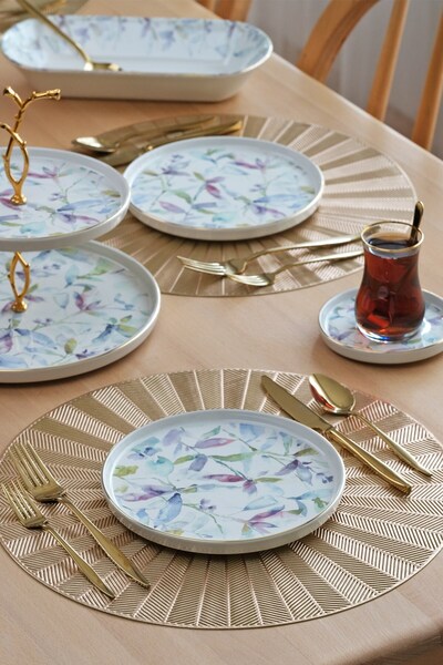 Glore Harmony Altın Yaldızlı 27 Parça 6 Kişilik Seramik Çay Zamanı Takımı