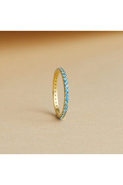 Akgül Silver Mavi Topaz Taşlı Tam Tur Gümüş Yüzük