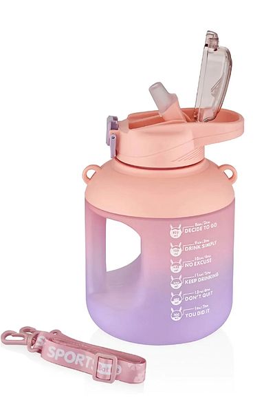 Vagonlife 1100 Ml Double Color Motivational Water Bottle with Straw and Carrying Strap and Handle with Sticker Gift