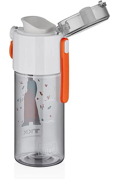 Vagonlife Tkk T-1013 500ml Patterned, Comfortable Drinking Lock and Tritan Flask Without Straw - White