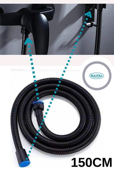 BULİTRA Su Armatürleri Siyah Duş Hortumu Duş Spirali 150cm Boru Çapı 1/2 Bany...