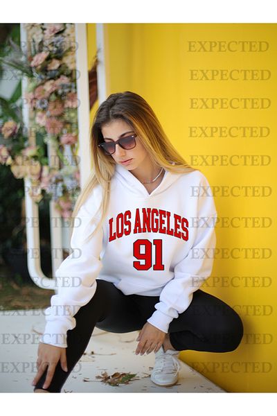 EXPECTED Unisex Oversize Los angeles 91 Φούτερ με κουκούλα με στάμπα