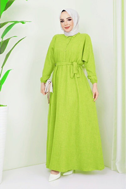 MÇmoda MÇ Moda Kadın Yakalı Düğme Detaylı Yazlık Tesettür Elbise