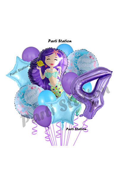 Parti Station Deniz Kızı 4 Yaş Mor Renk Doğum Günü Konsept Balon Set Mermaid ...