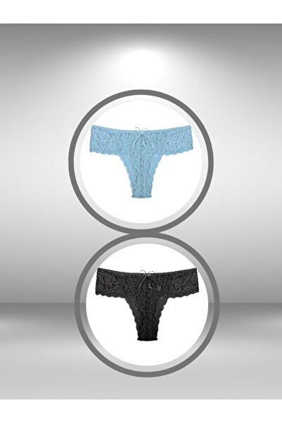 Genel Markalar Dantelli Büyük Beden 2'li Paket Kadın Tanga Külot